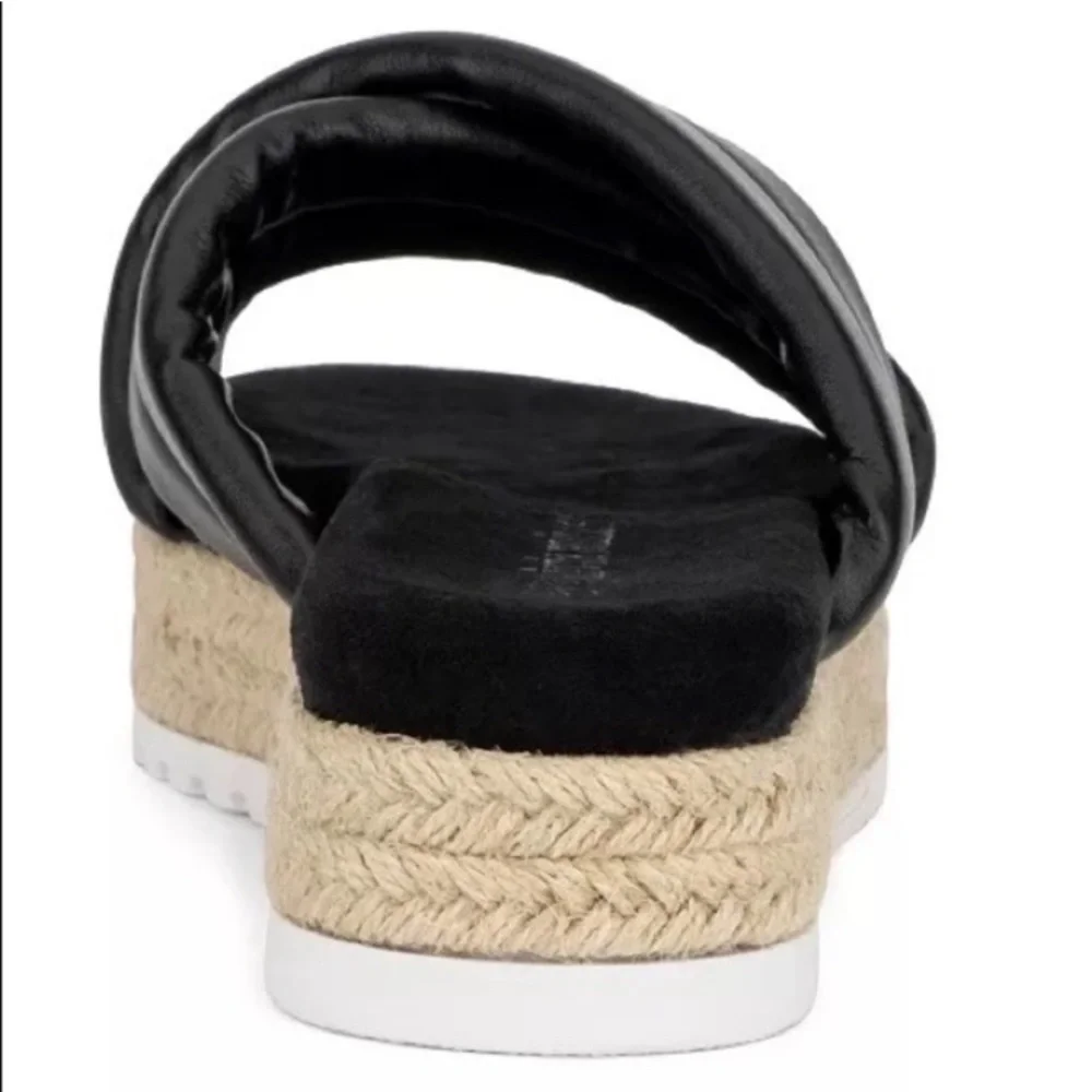 Olivia Miller Women's Black Faux Leather River Platform Slides Sandals